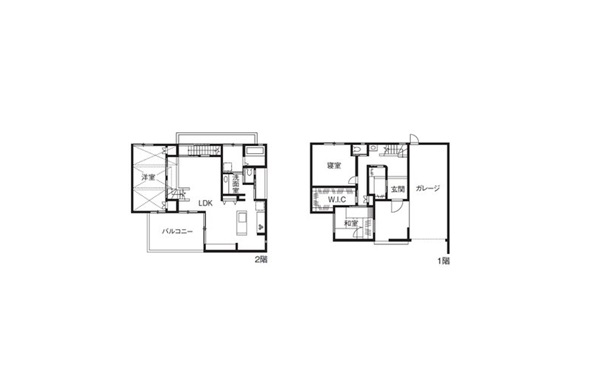 二階建てガレージハウスの間取り図