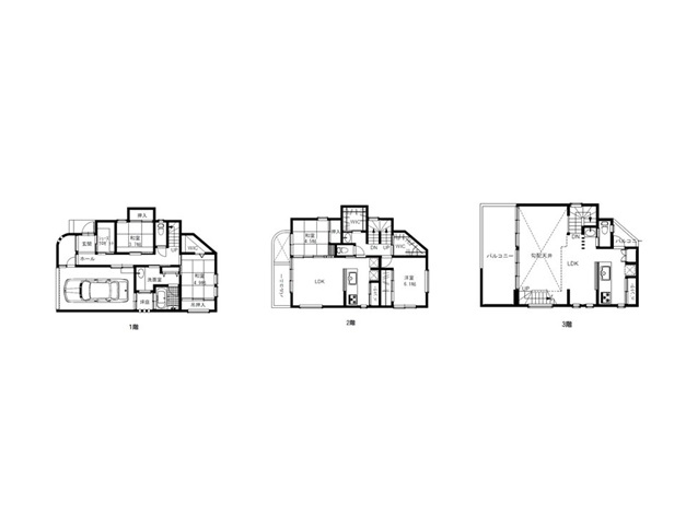 3階建てガレージハウスの間取り図